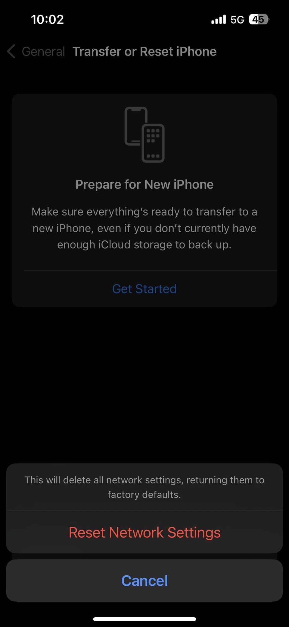 Reset Network Settings option on iPhone