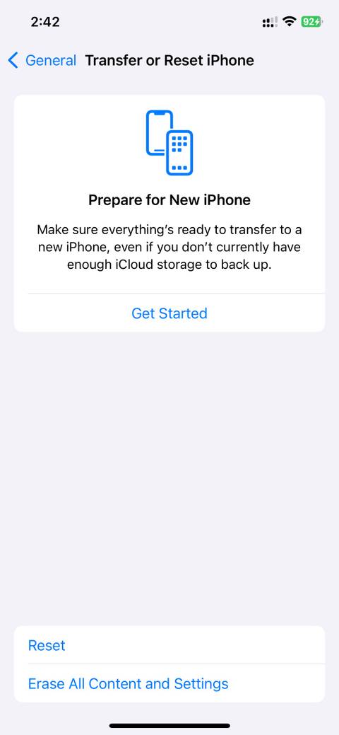 Transfer or Reset settings under General settings on iPhone