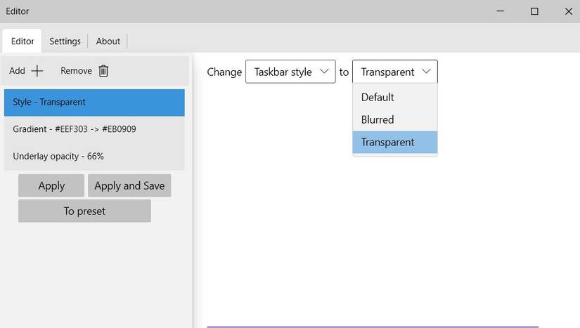The Transparent option 