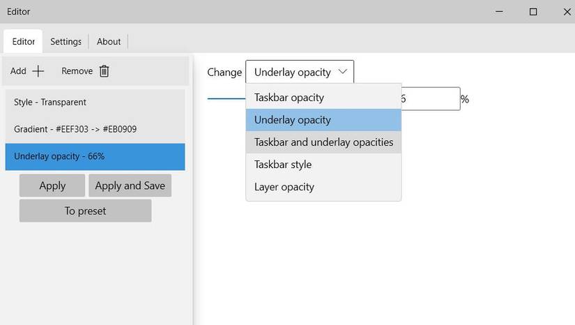 The Underlay opacity option 