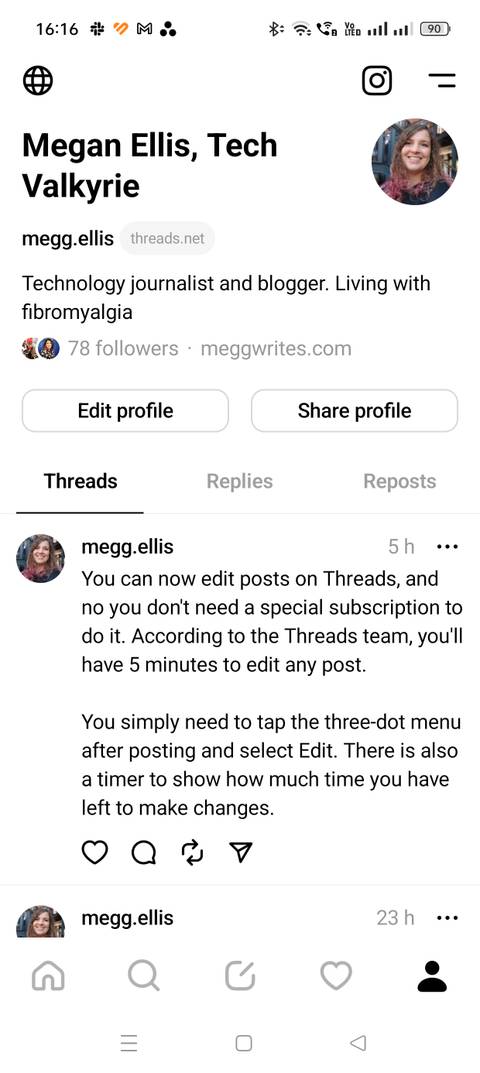 Thread. Post Screen Shot You Can Now Edit Your Threads Posts (if You're Quick)