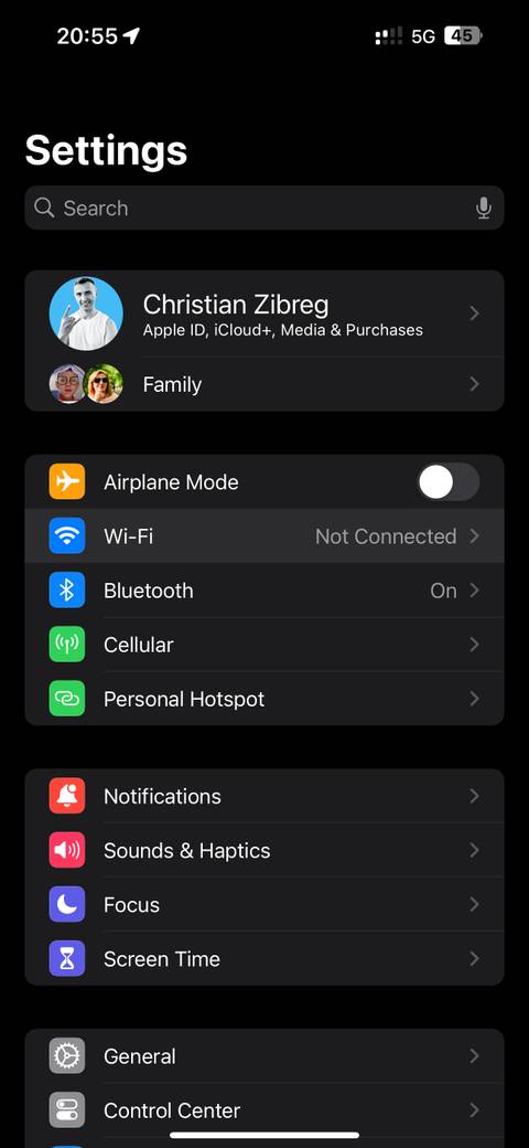 iOS 17 Settings with the Wi-Fi section showing the current network