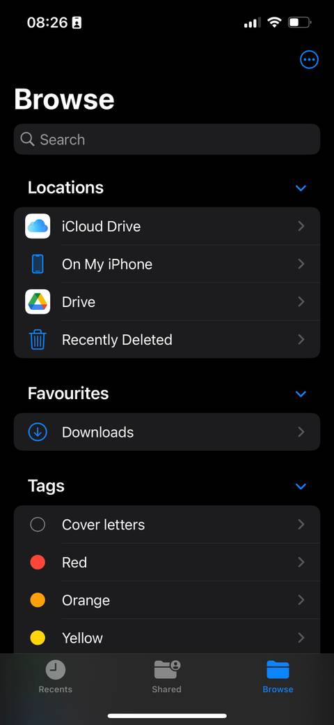 Browse page on iOS Files app