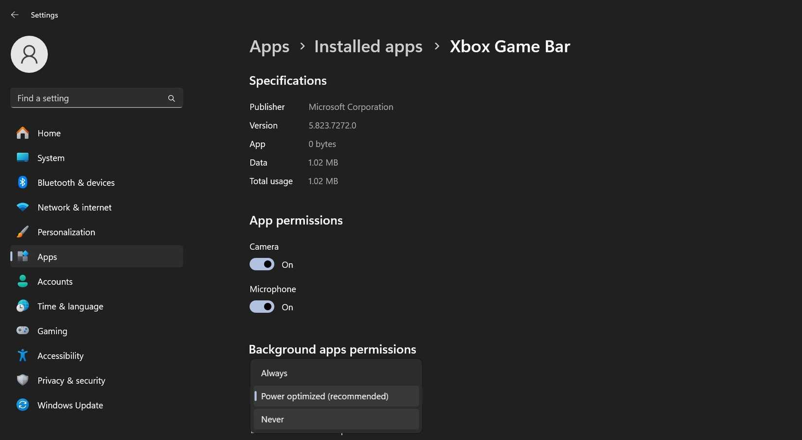 cambie los permisos de la aplicación en segundo plano para la aplicación de la barra de juegos de Xbox en la aplicación de configuración