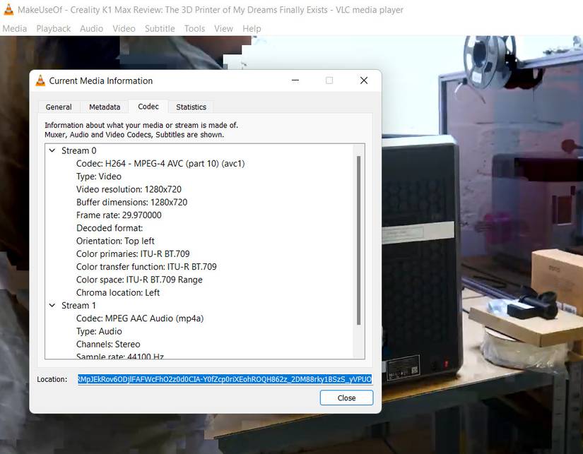 Copy the video location in VLC