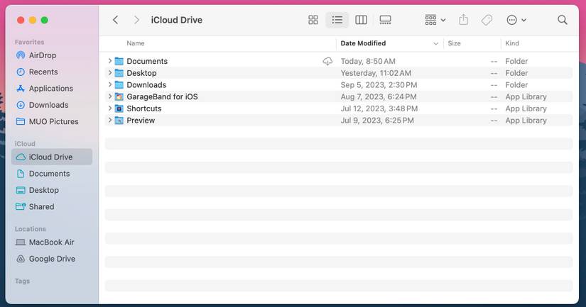iCloud Drive tab on Finder on macOS