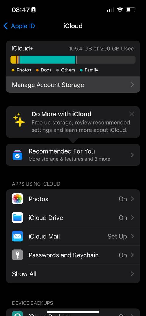 iCloud settings page in iOS Settings-1