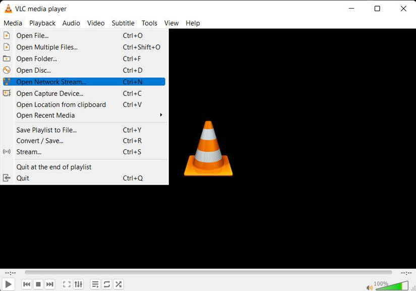 Opening the network stream in VLC media player