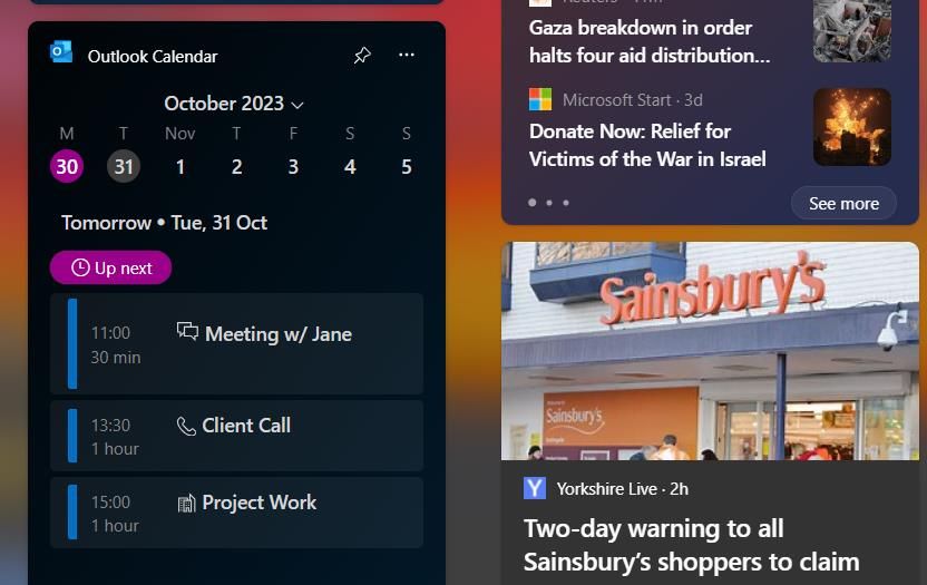 Outlook Calendar Productivity Widget Windows 11