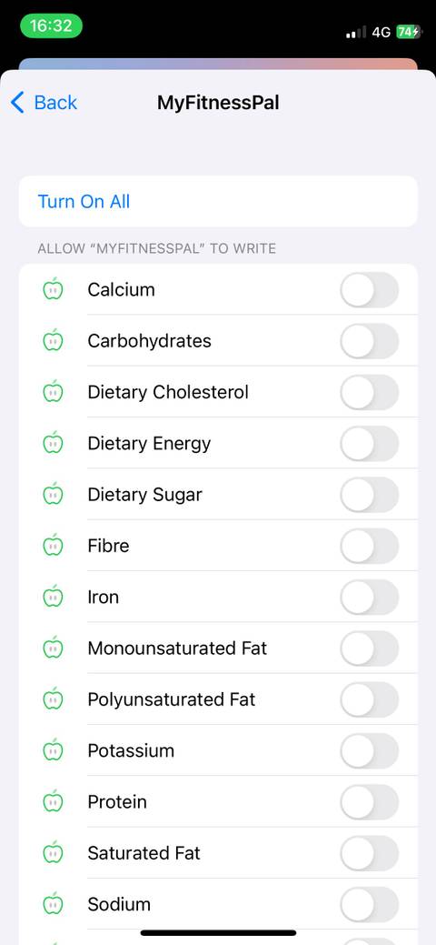 MyFitnessPal Apple Health sync screenshot