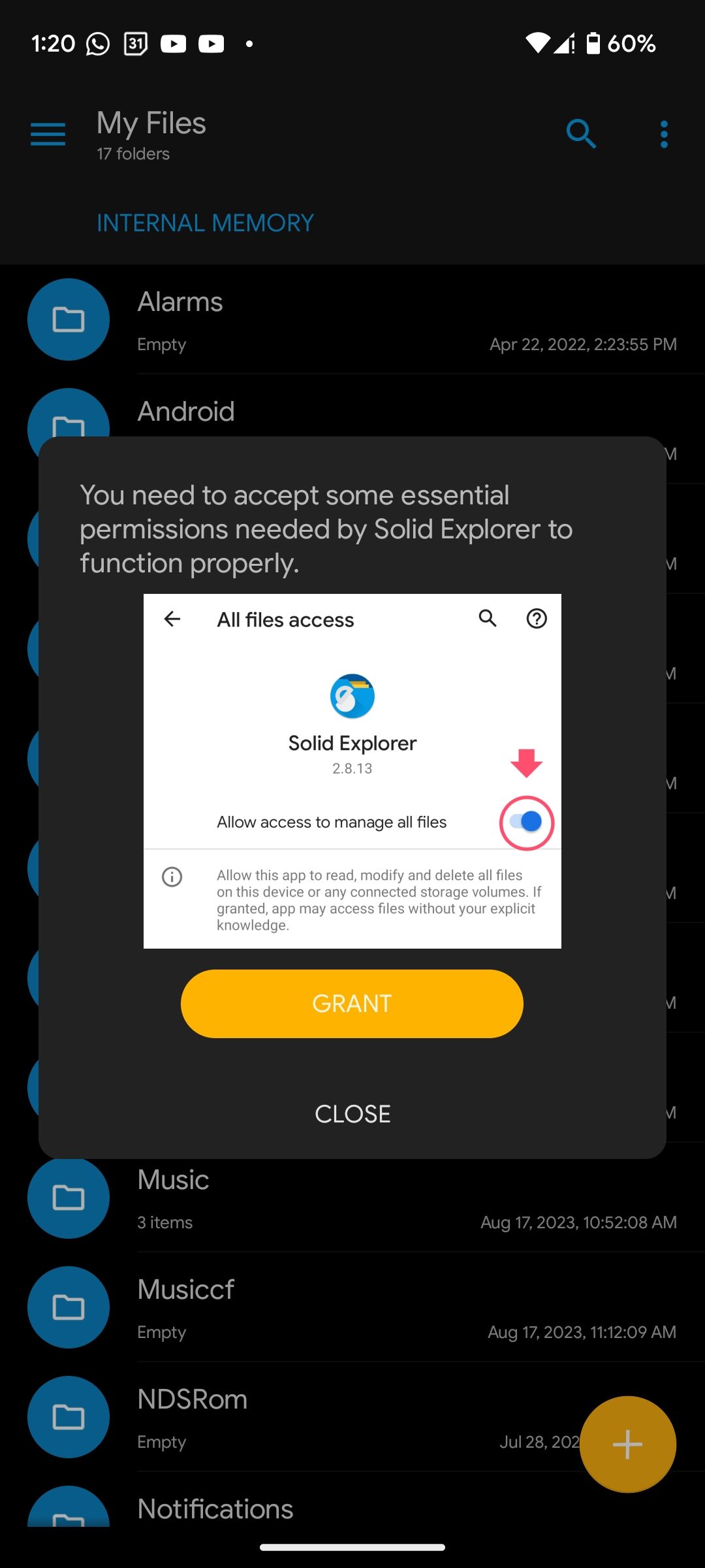 Solid File Explorer asking for file access permission