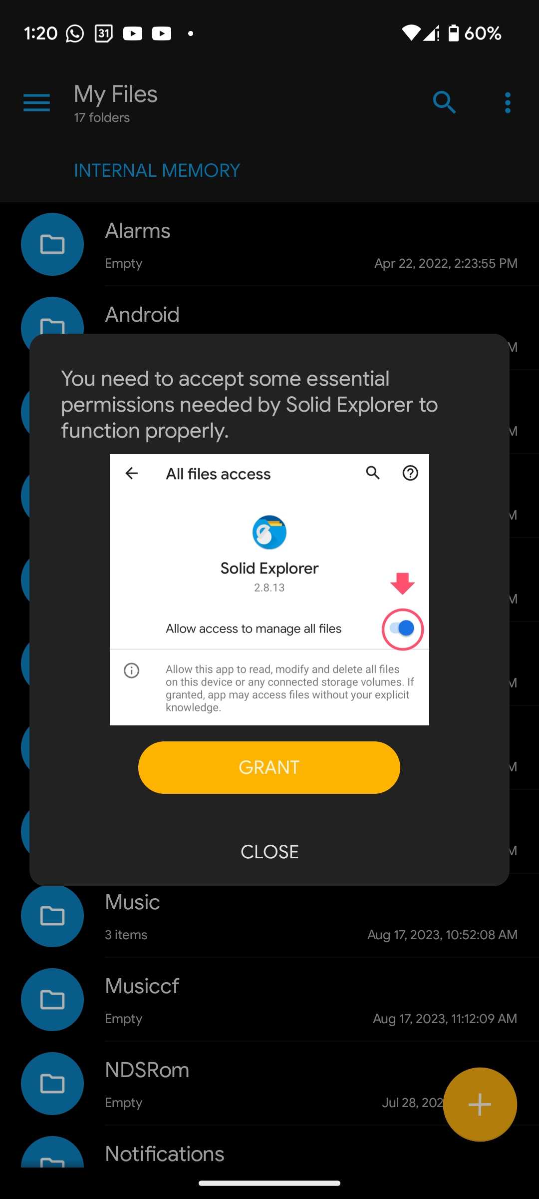 Solid File Explorer asking for file access permission