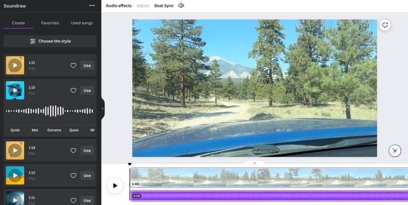 Soundraw app on Canva adding music to a video