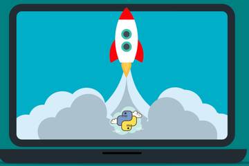 rocket launched on a laptop screen with a python logo