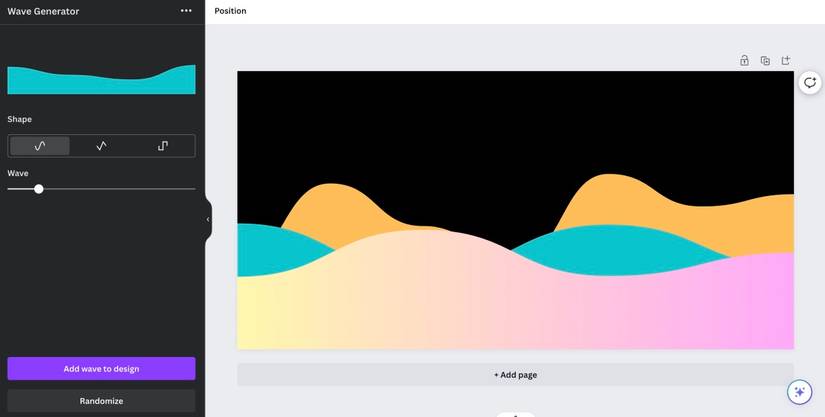 Wave Generator app on Canva with colorful wave creation on editor