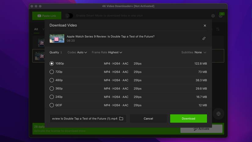 Using 4K Downloader+ to download a YouTube video