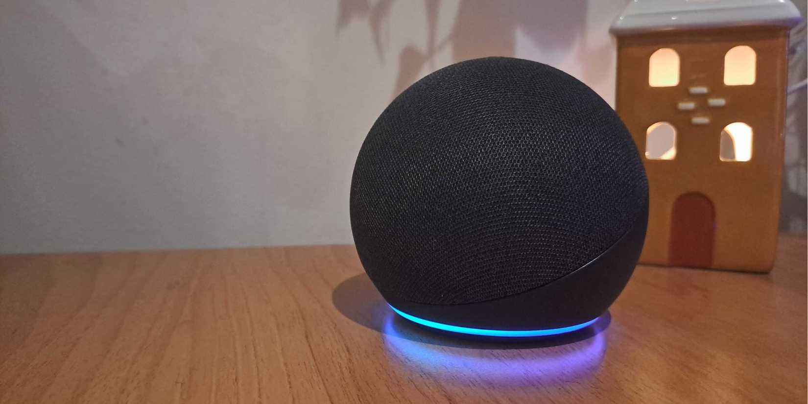 image of alexa echo speaker with blue ring light active