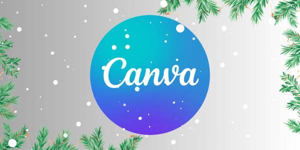 Canva logo with snow and garland