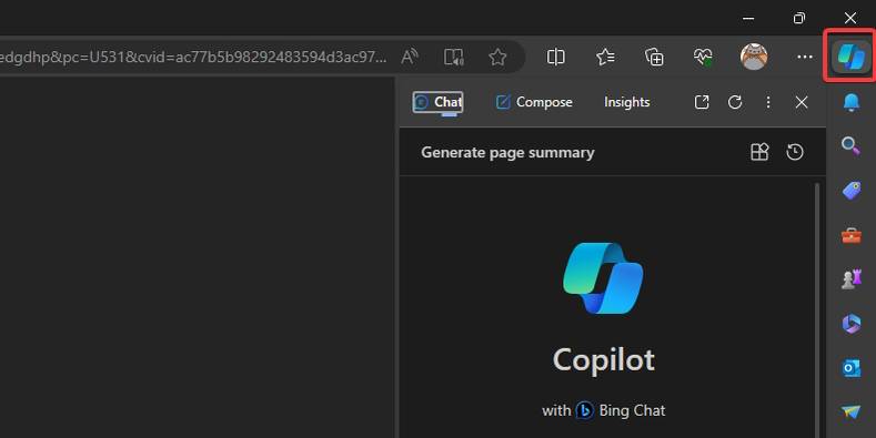 The Copilot icon in Microsoft Edge