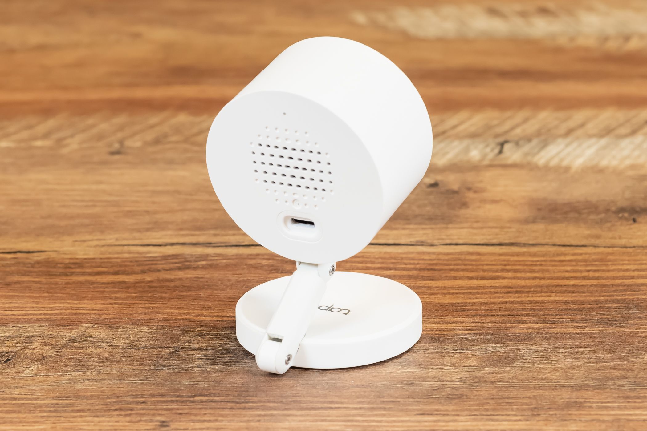 Tapo Security Camera Speaker on back of device sitting on a table