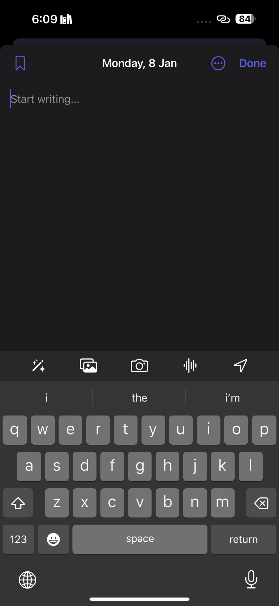 یک ورودی جدید ژورنال در آیفون