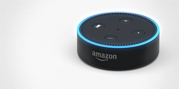 Amazon Echo photographed on white studio backdrop