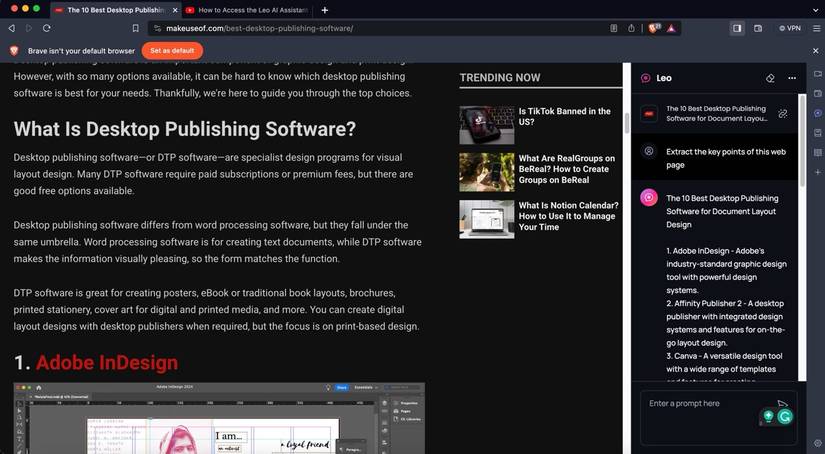 Brave's Leo extracting key points from a web page