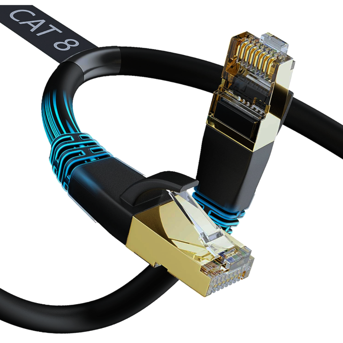 Cat 8 Ethernet Cable 3ft - High Speed Cat8 Internet WiFi Cable 40 Gbps 2000  Mhz - RJ45 Connector with Gold Plated, Weatherproof LAN Patch Cord Cable  for Router, Gaming, PC - Black - 3 feet 