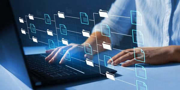 Holographic Illustration of File Management System on Laptop