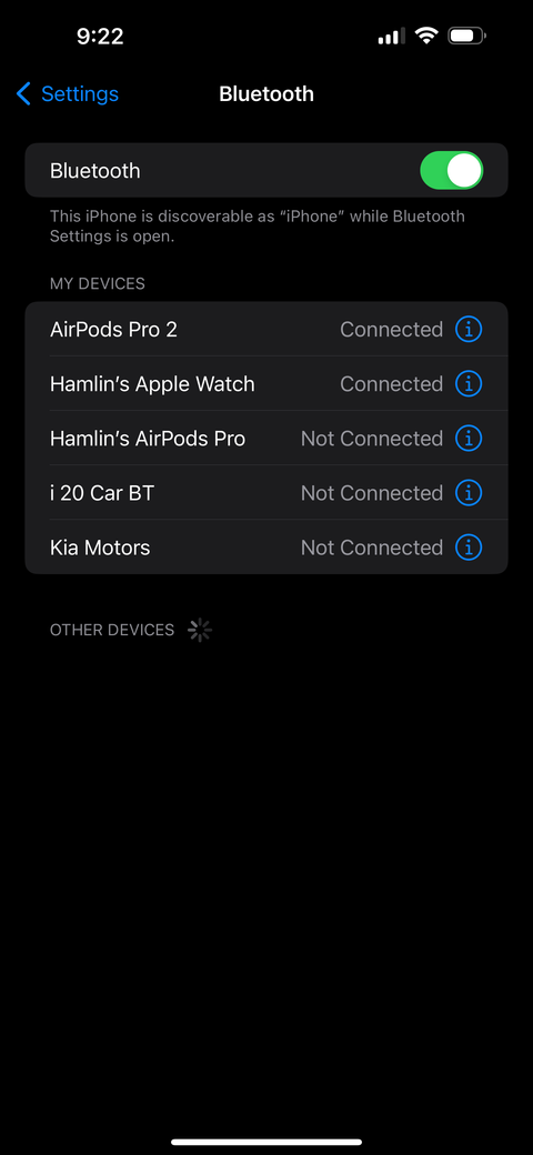 iOS 17 Bluetooth settings menu