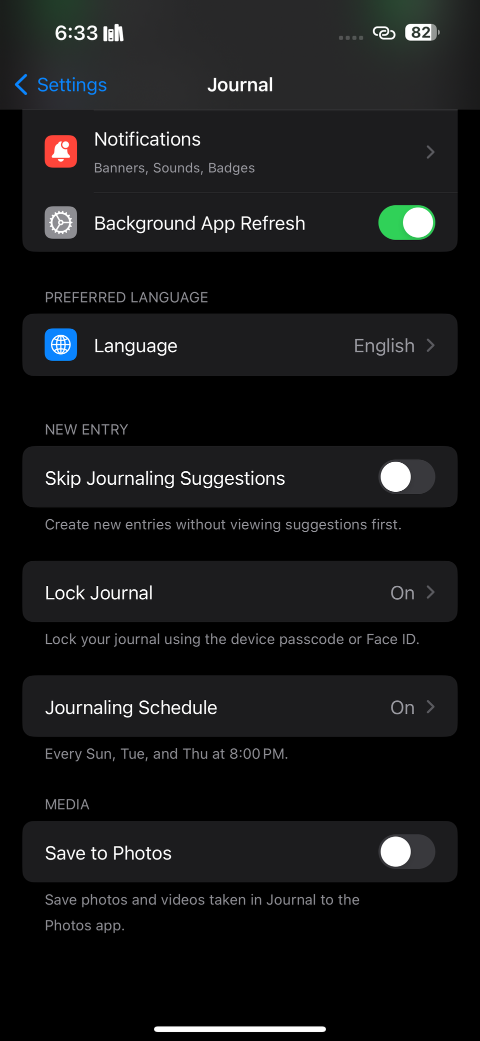 تنظیمات ژورنال در آیفون