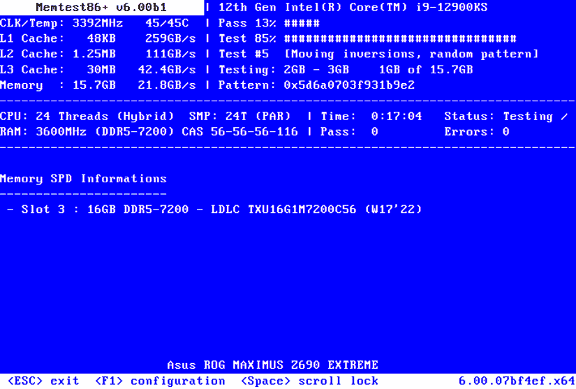 memtest 86 test in process