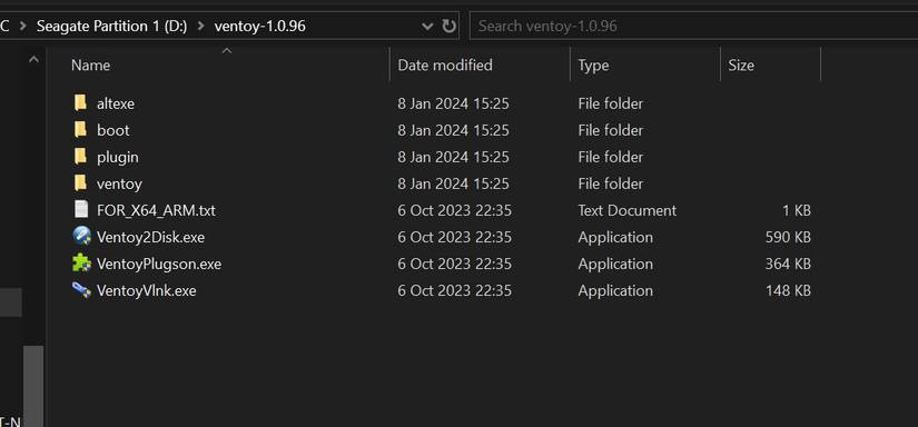 Run Ventoy2Disk from extracted folder