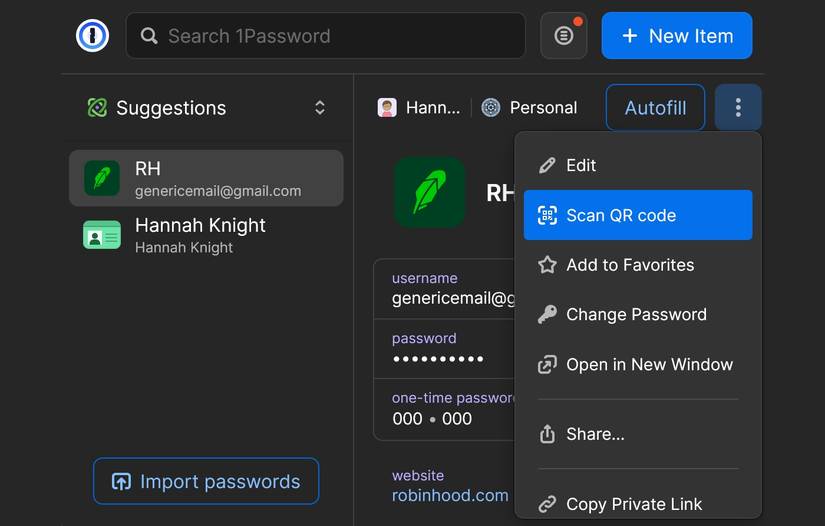 scanning a qr code to add a new two factor authentication qr code to 1password