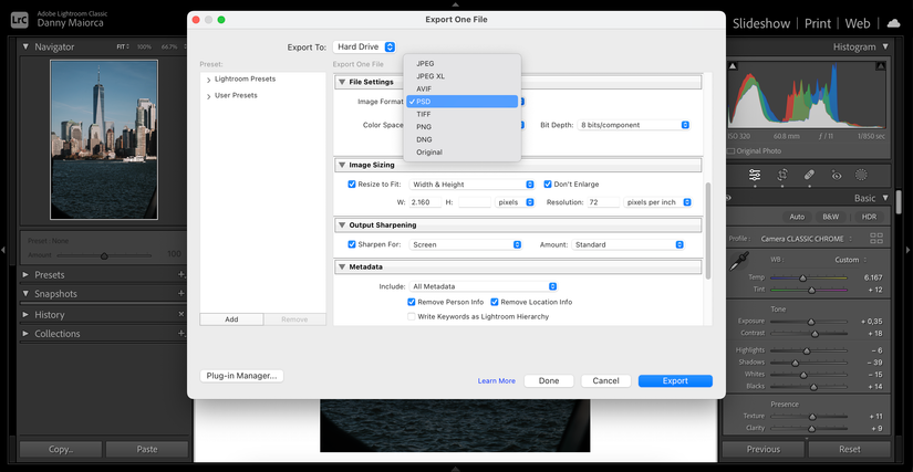 Choose to Save Your Content as a PSD File in Adobe Lightroom