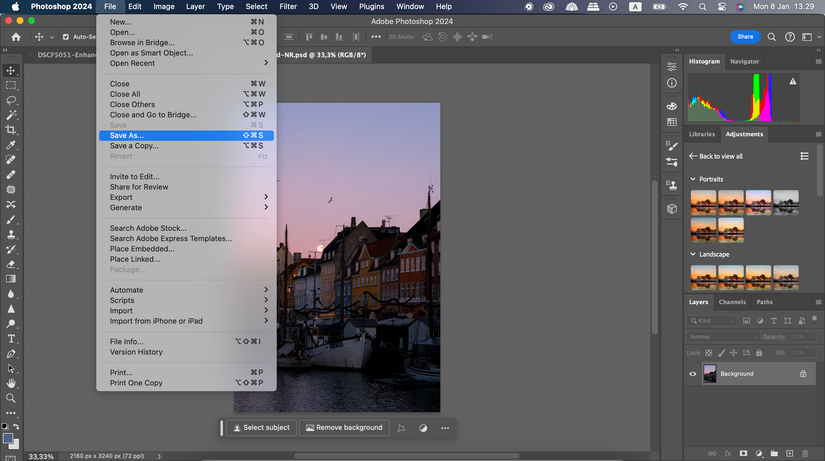 The Save As Option for Files in Photoshop