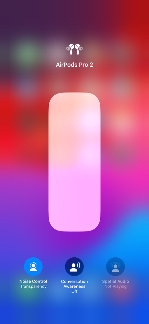 Volume slider options for AirPods in the Control Center