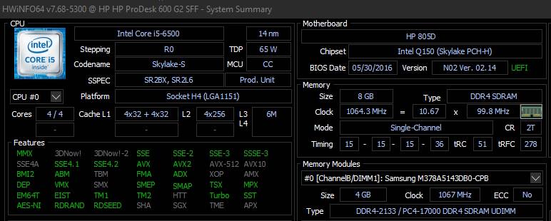 A screenshot of HWiNFO
