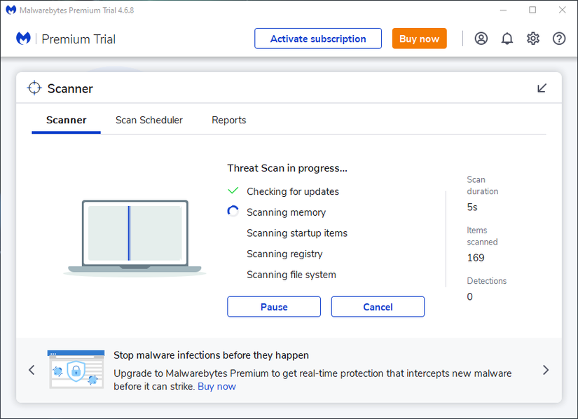 A screenshot of Malwarebytes