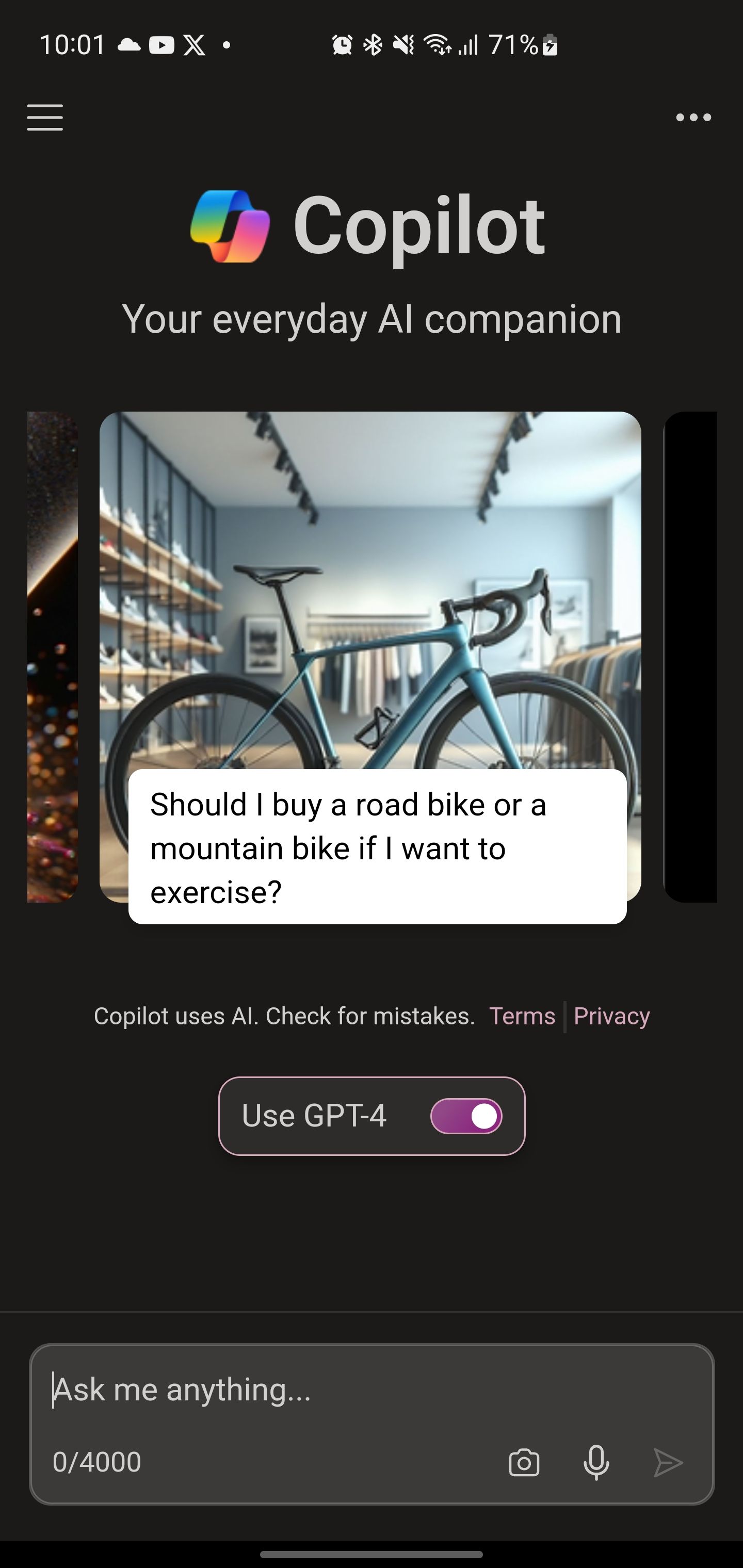 Copilot app start page