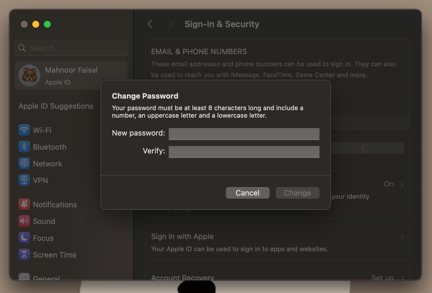 changing Apple ID password on macOS