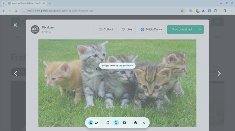 ChromeOS screen capture an area option