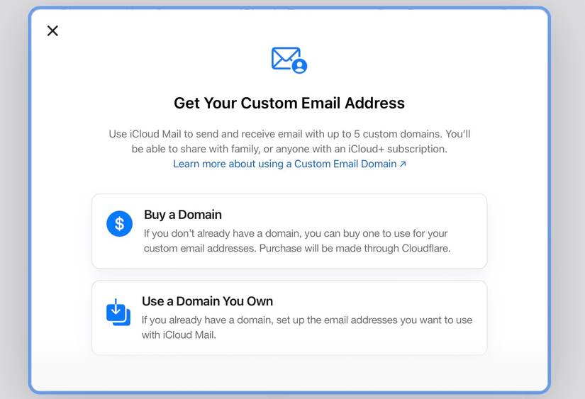 Getting a custom email address for iCloud+ on a Mac