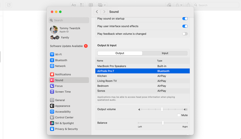 mac sound system settings airpods balance