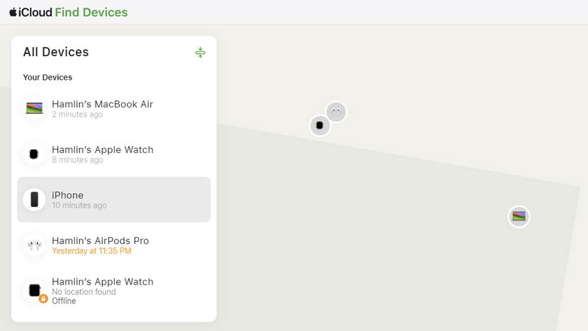 Offline Devices appearing in Find My website