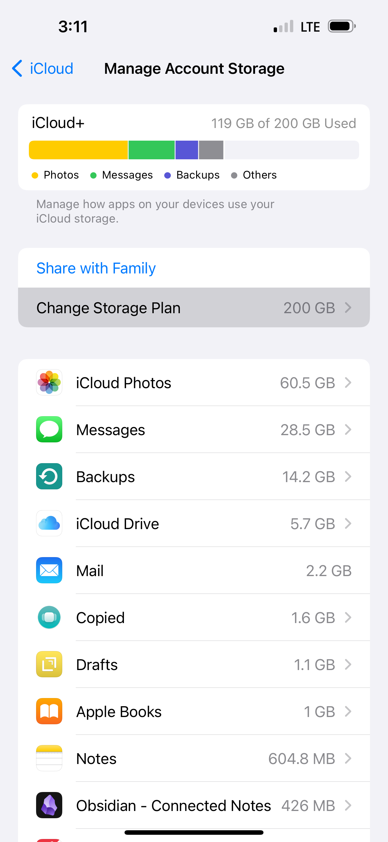 settings manage account storage