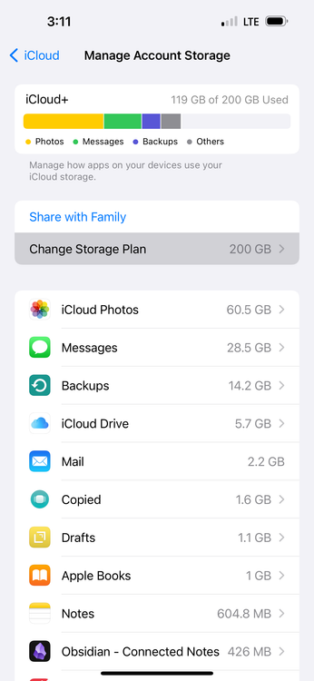 settings manage account storage