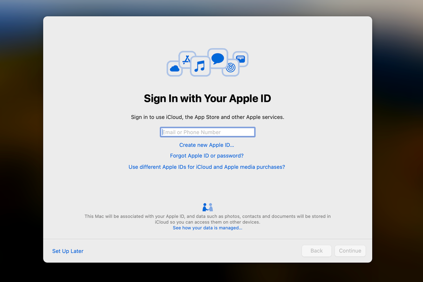 signing in with Apple ID on new Mac