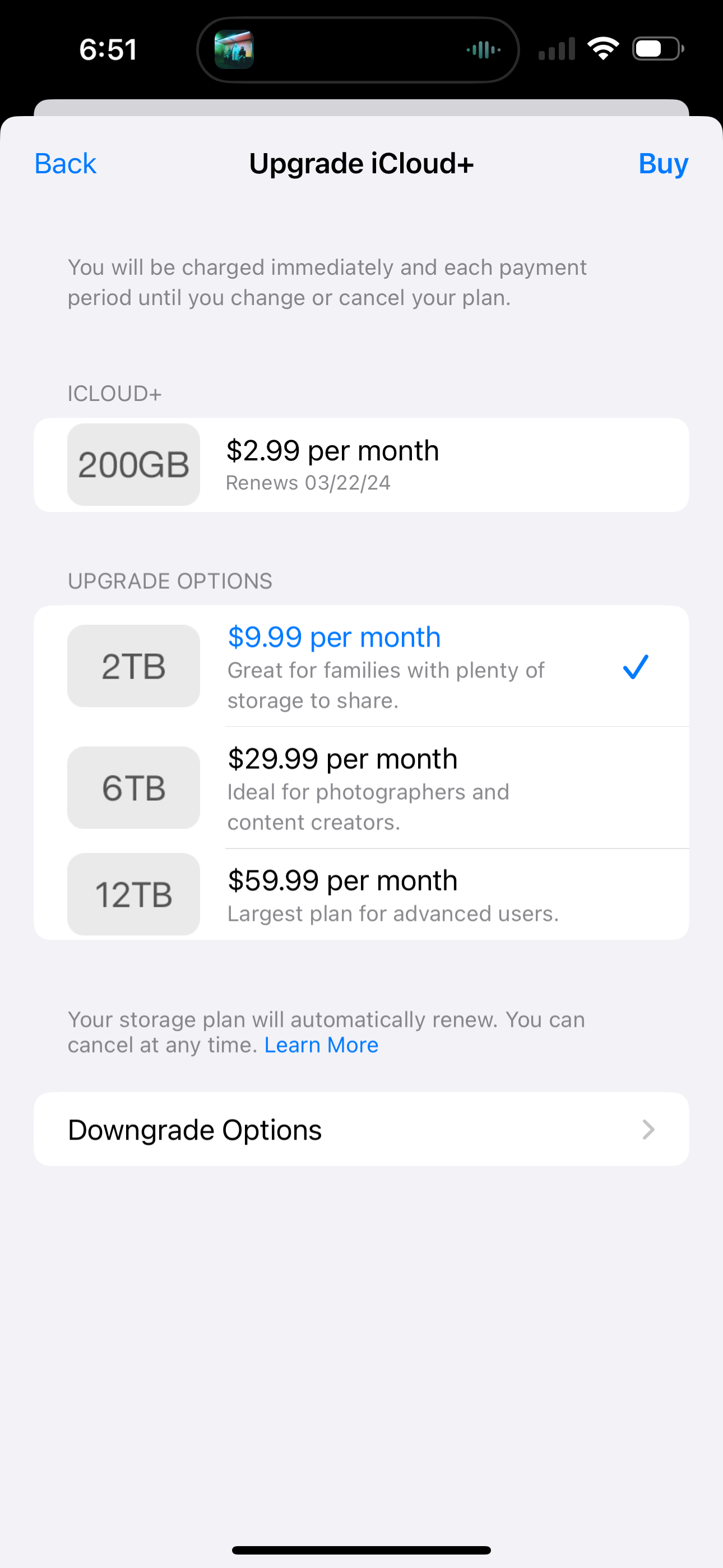 upgrade iCloud storage tiers