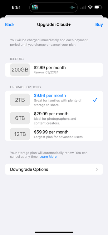 upgrade iCloud storage tiers